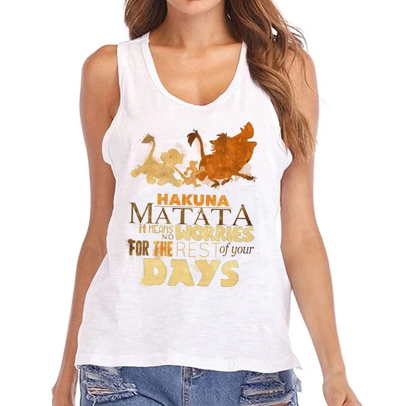Anime Hakuna Matata rompi kaus Tnak atasan Disney The Lion King kaus potong wanita kaus Crop Top wanita pakaian kaus atasan