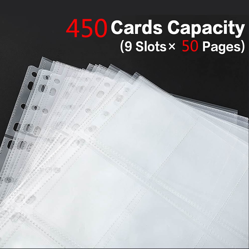 450 Pockets Single Side Trading Card Album Holder Sleeves 9 Pocket Clear Plastic Game Protectors Pokemon Baseball Cards 50 Pages