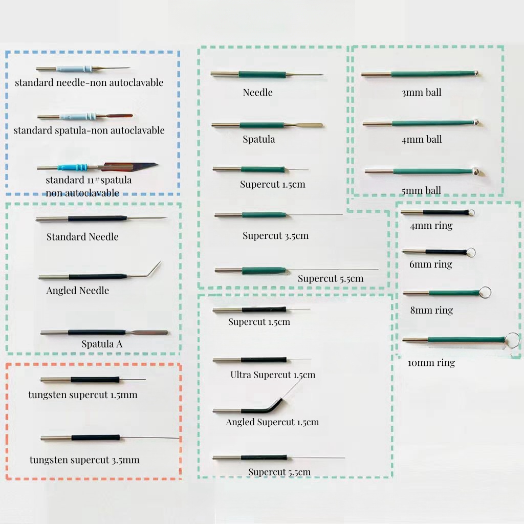 Электрокаутерный электрокоагулятор с кормальным наконечником и многоразовым шпателем