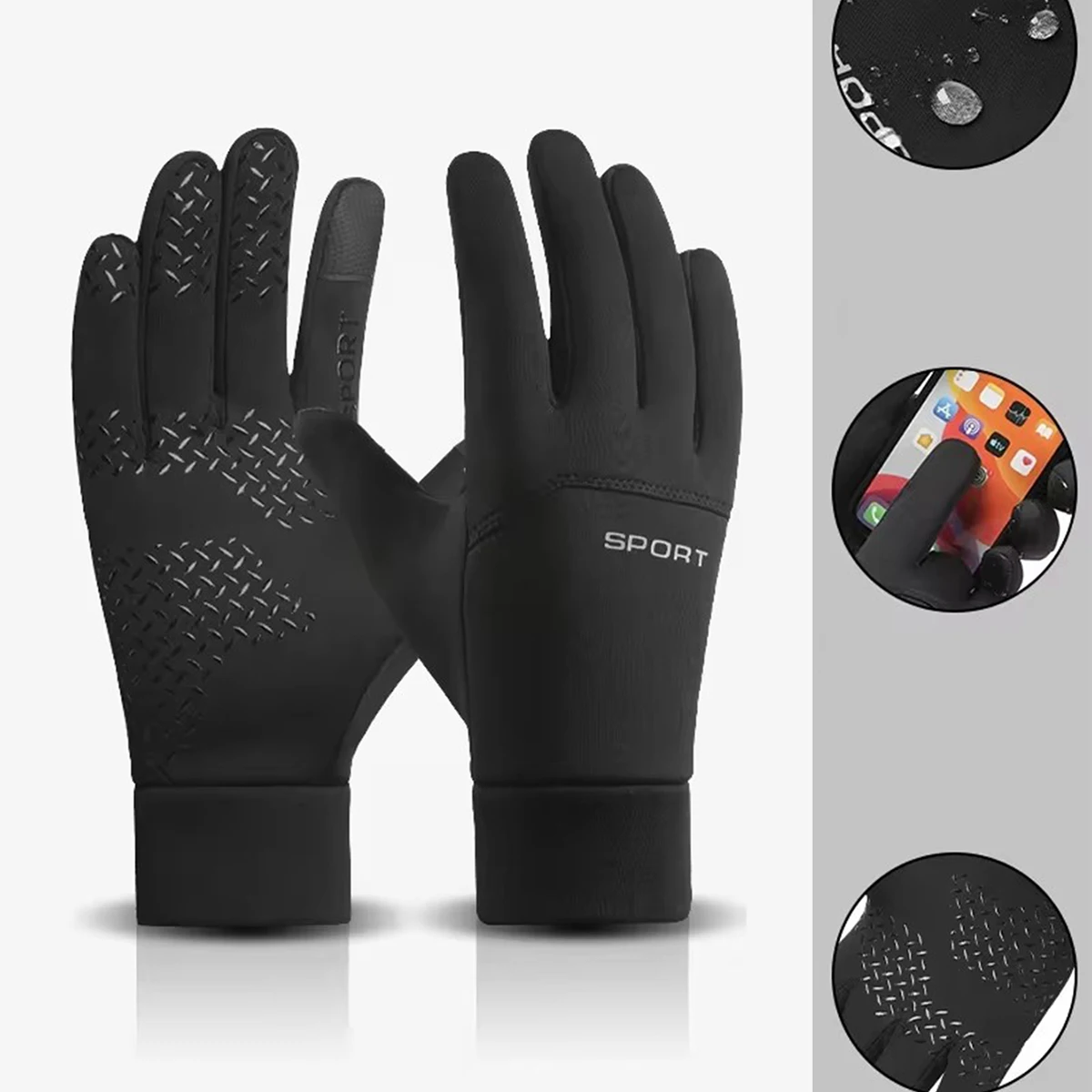 Windproof and Waterproof Outdoor Gloves Touch Screen Thumb and Index Finger Fingertips Warm Gloves for Running Cycling