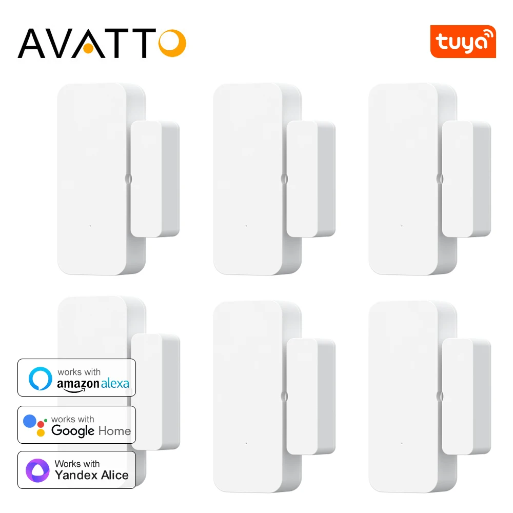 AVATTO Tuya WiFi 1-6PC Tür Sensor Smart Tür Fenster Detektor Home Security Alarm APP Fernbedienung funktioniert Für Alexa Google Hause