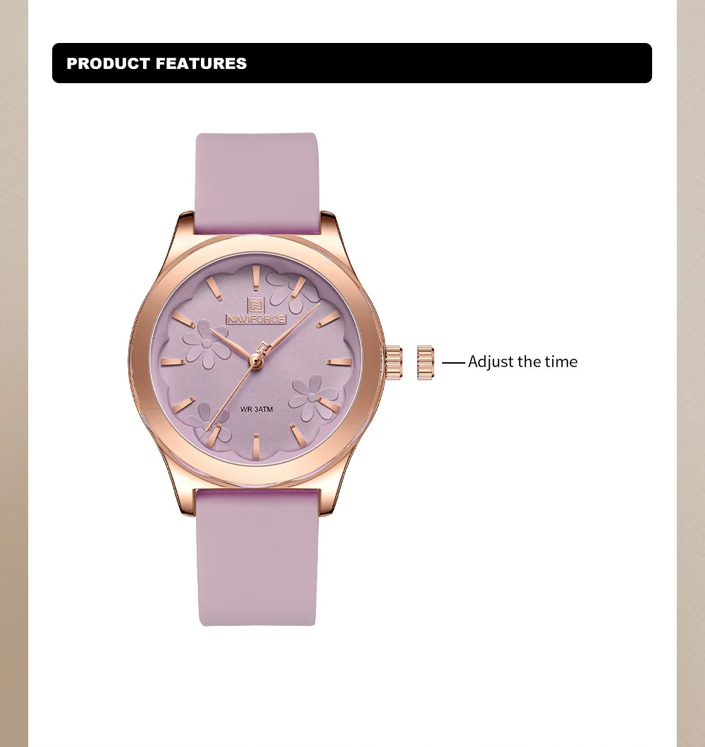 Naviforce relógio de pulso de silicone feminino, quartzo, esporte, presente para meninas, nf5051