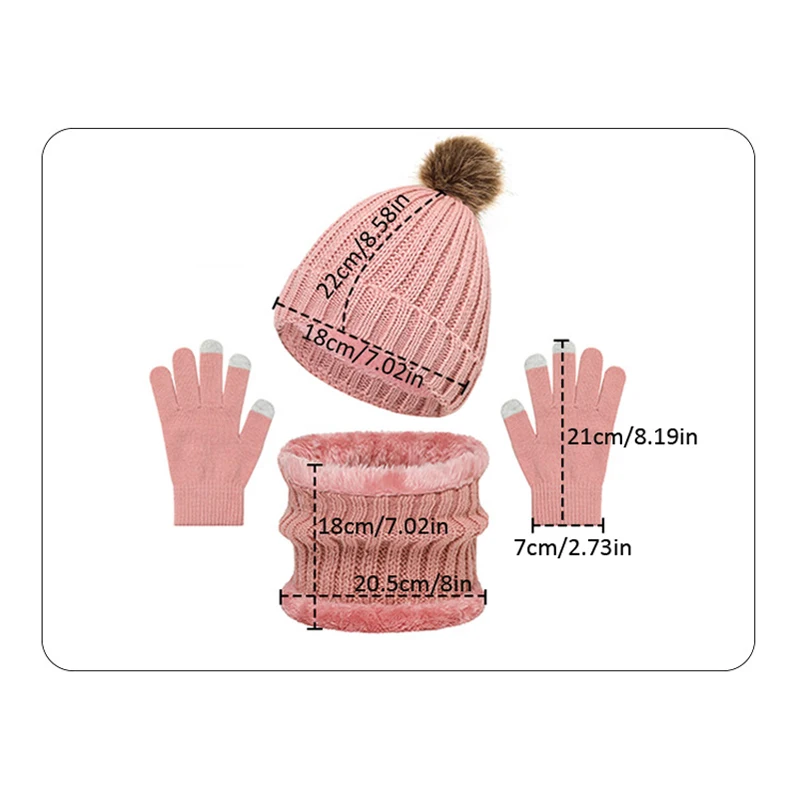 3 pz/set Donne Cappello Lavorato A Maglia Sciarpa Guanti Inverno Adolescente Ragazze Beanie Scaldacollo Vestito Orecchie Calde All'aperto Donna Cap Set
