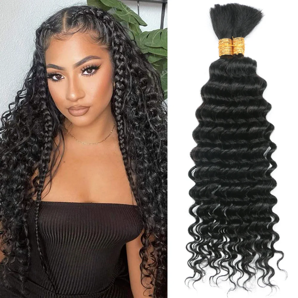 Boho tranças de cabelo humano encaracolado pacotes em massa para trança onda profunda 2 pacotes 100g sem trama feixes de cabelo humano extensão do cabelo