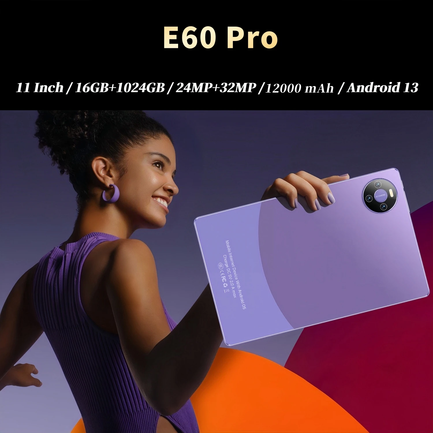 Tablette PC E60 Pro, Android 13, Snapdragon 2024, 16 Go + 1 To, 4K, 11 pouces, 888 mAh, 5G, WiFi, Touriste EpiCard, PhoneCall, Original, Nouveau, 12000