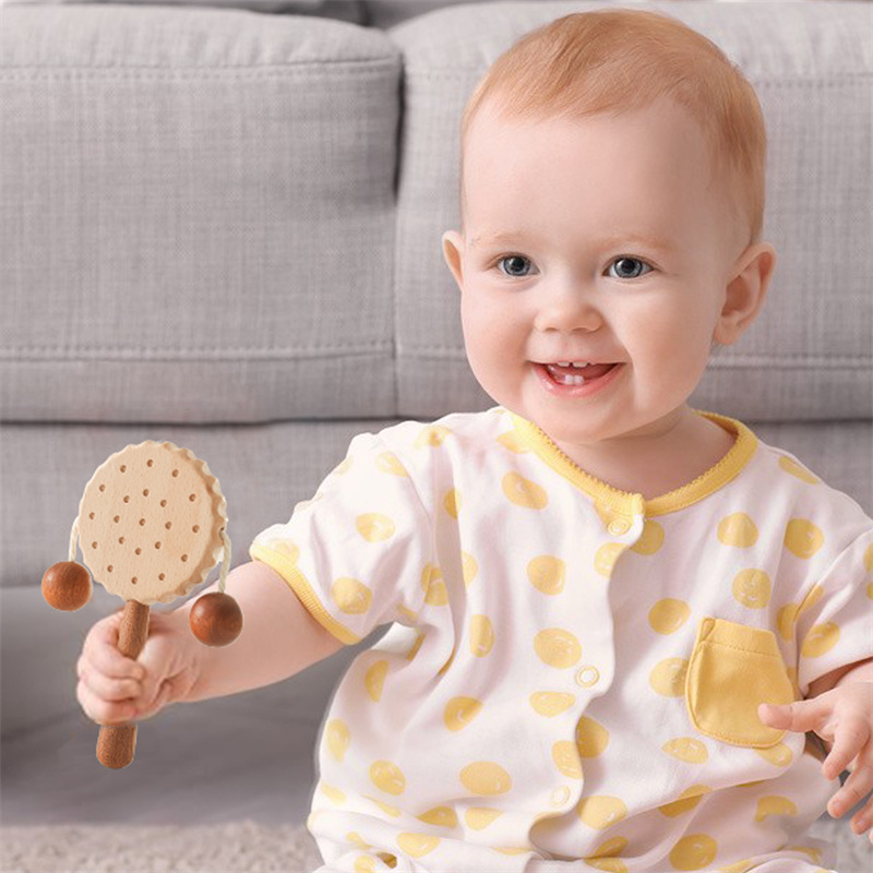 나무 아기 딸랑이 장난감, 0-12 개월 나무 모바일 신생아 음악 수제 나무 교육 장난감, 아기 조기 교육 진정 장난감