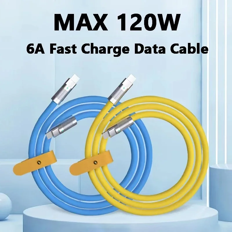 120w 6a 초고속 충전 PD 유형 C 액체 실리콘 케이블 빠른 충전 1M 2M Usb 케이블 Usb C-C 충전기 케이블