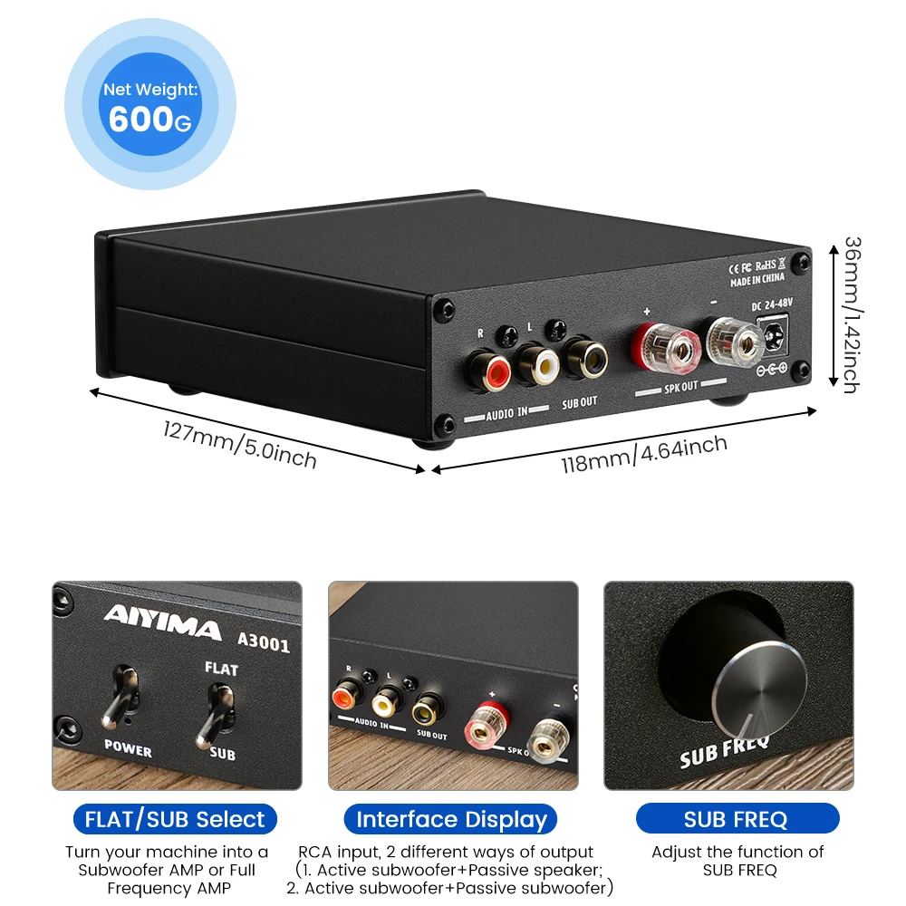 AIYIMA Audio A3001 TPA3255 Subwoofer Amplifier 300W HIFI Speaker Amplifier Mono Sound Power Amplificador Class D Home Audio Amp