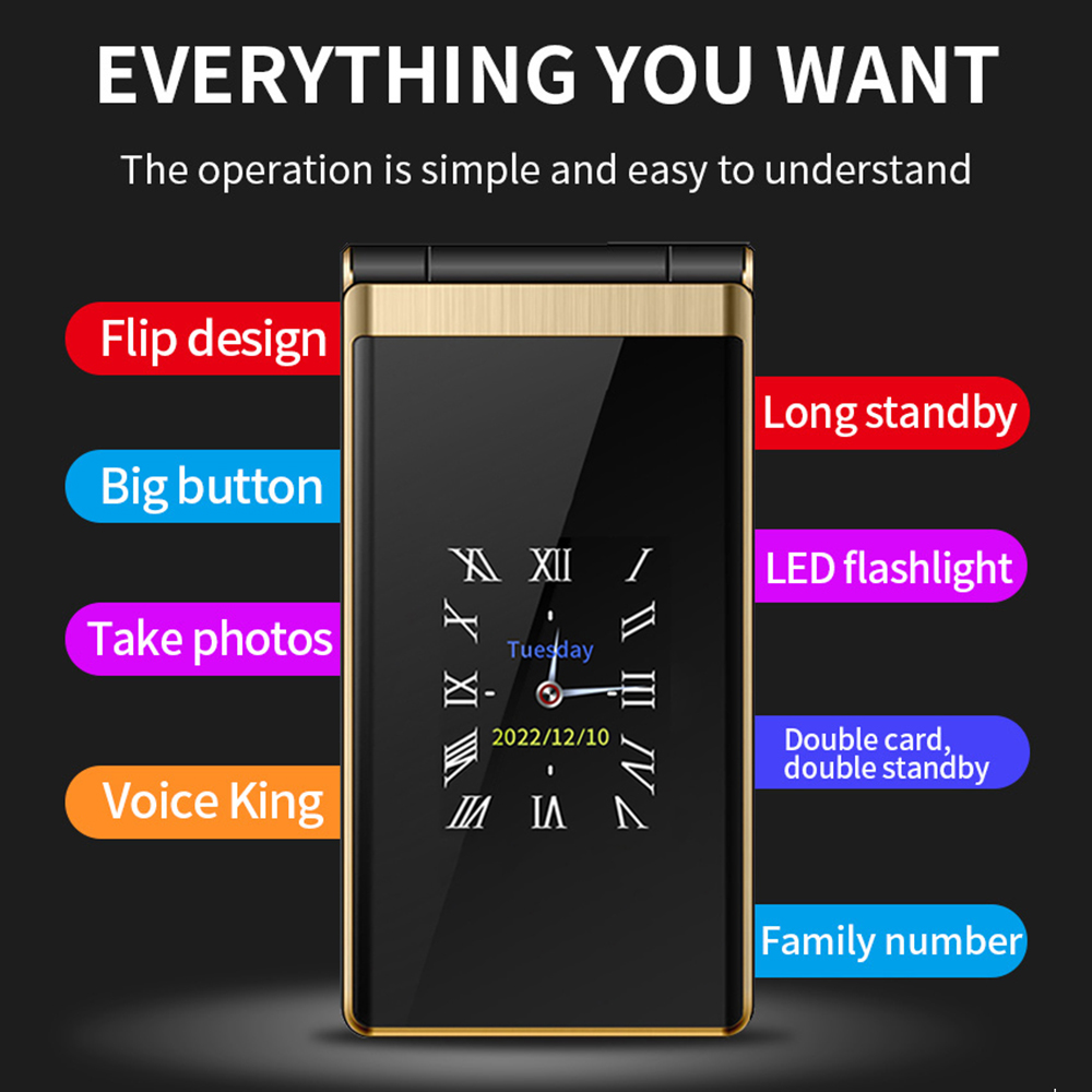 Yeemi M1 Feature Phone Big Push-Button 2G Flip Phone Dual Display Mobile Phones Arabic Hebrew Russian Keyboard Cellphone On Sale