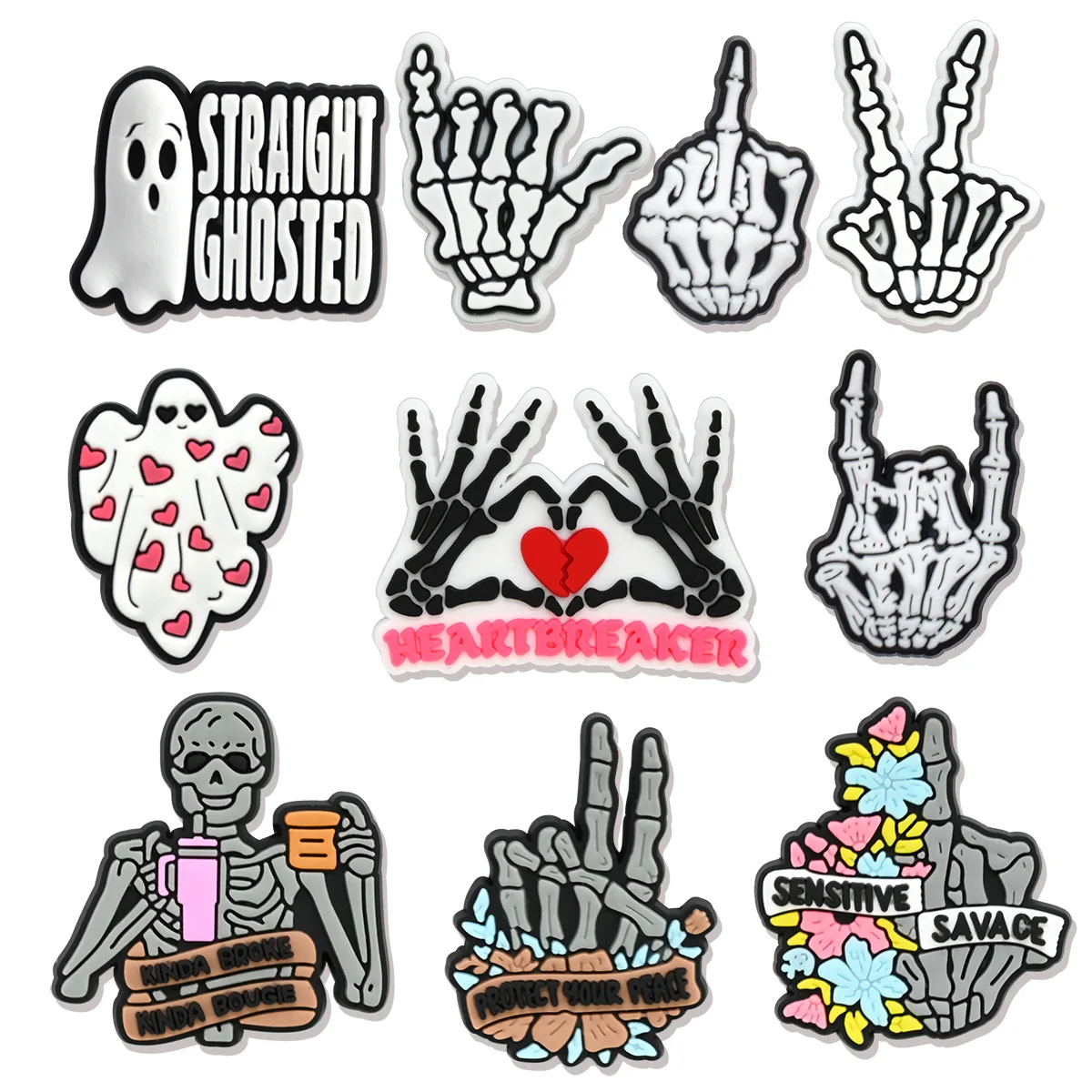 Skeleton Shoe Charms Pin for Crocs Accessories Charms Clogs Bubble Slides Sandals PVC Shoe Decorations Gifts