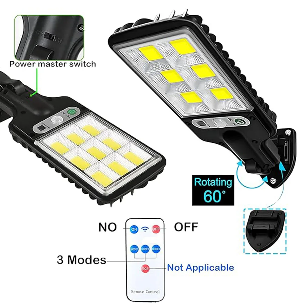 108 ไฟ LED พลังงานแสงอาทิตย์กลางแจ้ง 3 โหมดกันน้ํา Motion Sensor โคมไฟรักษาความปลอดภัย LED โคมไฟติดผนังถนนสําหรับ Garden Patio Path
