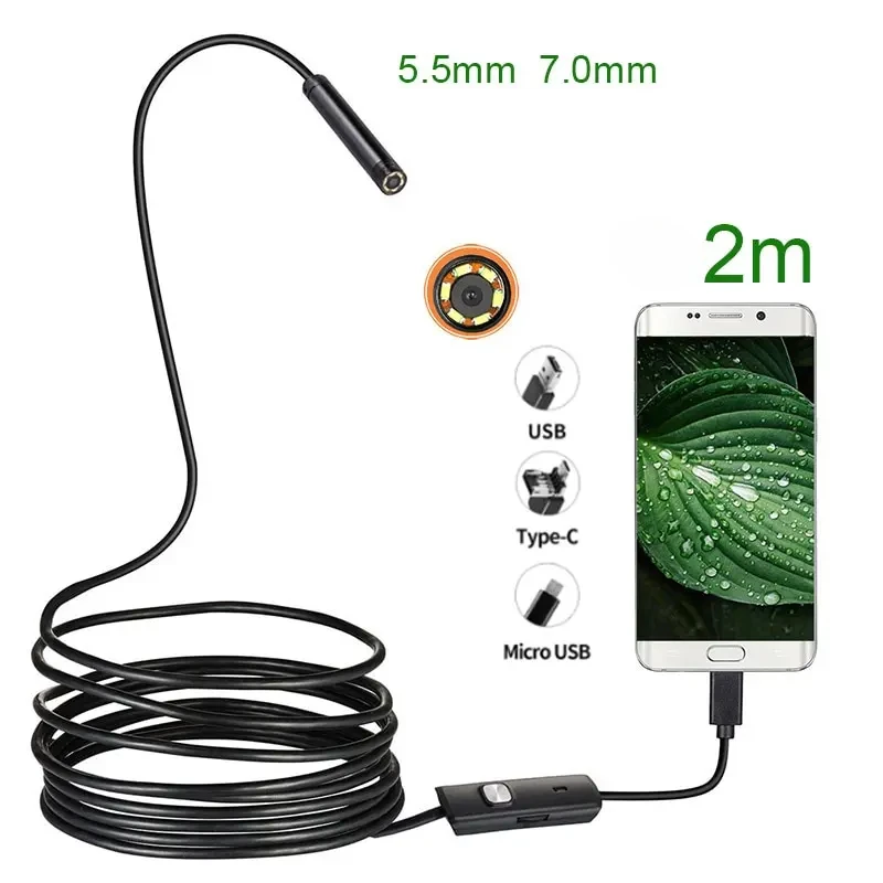 5,5 7 MM Android Endoskop 3 In 1 USB/Micro USB/Typ-C Endoskop Inspektion Kamera Wasserdicht für Smartphone