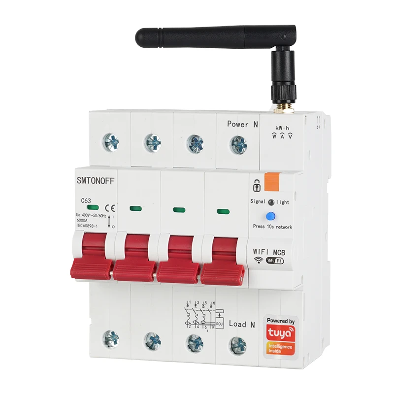 Tuya WiFi inteligente RS485 4P MCB disyuntor medidor prepago temporizador interruptor voltaje Protector de corriente Control de voz Alexa Google Alice