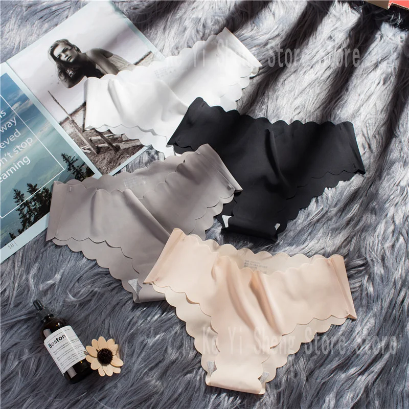 4 pieces of seamless underwear for women, breathable, simple, thin, close-fitting, invisible wavy triangle pants for women