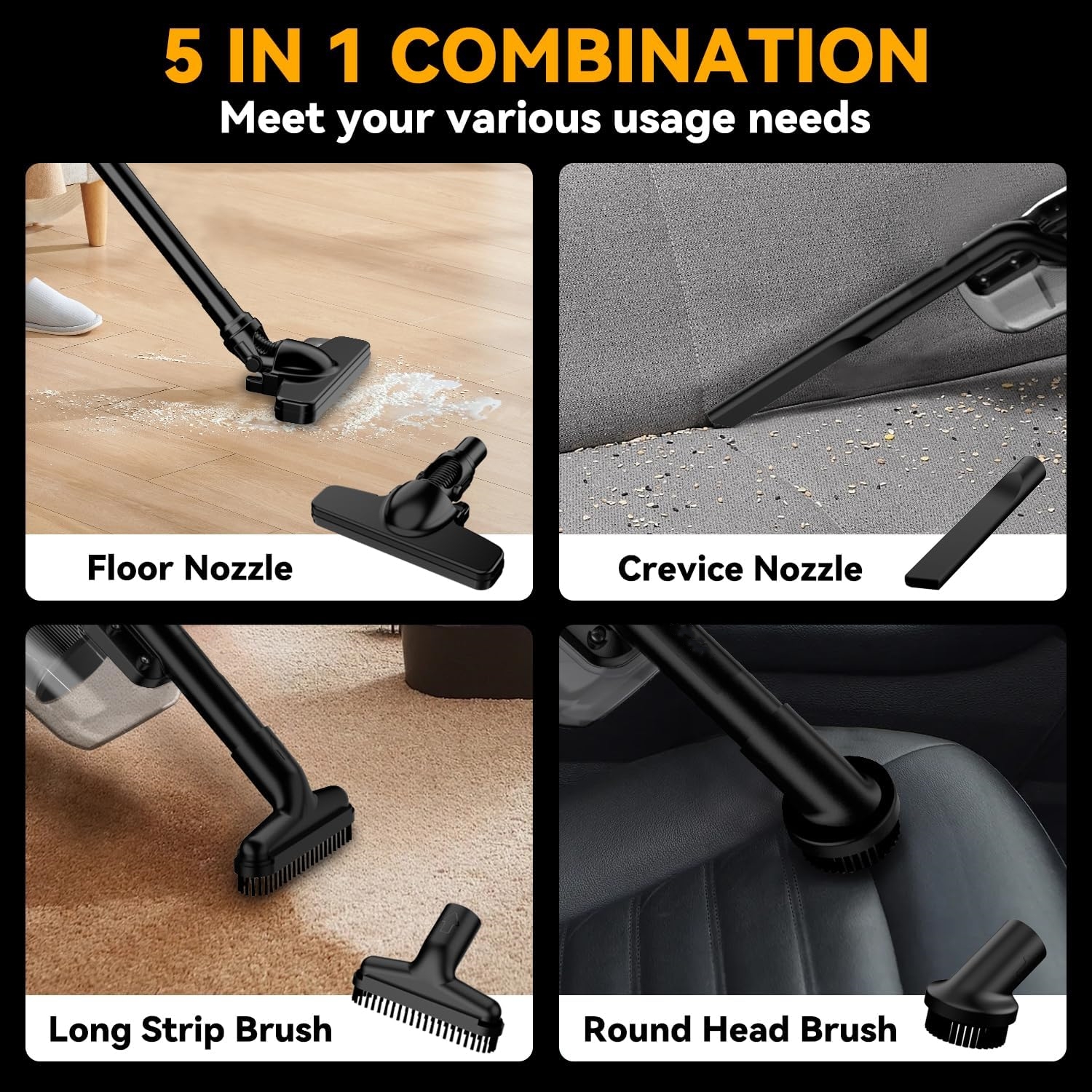 Portable Cordless Vacuum 400W Dry 5 in 1 Handheld Electric Vacuum Cleaner for Floor Carpet Car,For DeWalt 20V Battery