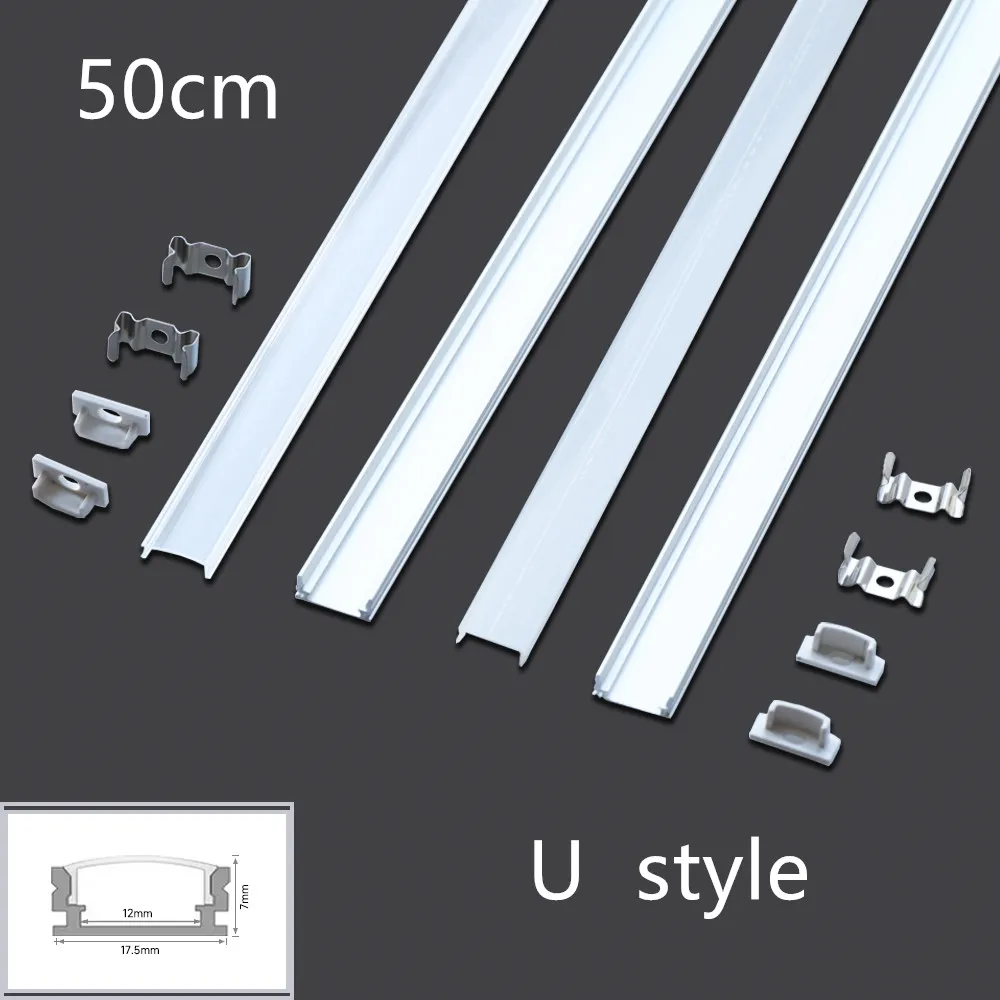 Canal de aluminio LED 0,5 m para tira de LED 3528, 5630, 5050, forma de U/V, cubierta blanca lechosa/cubierta transparente, perfil de aluminio led