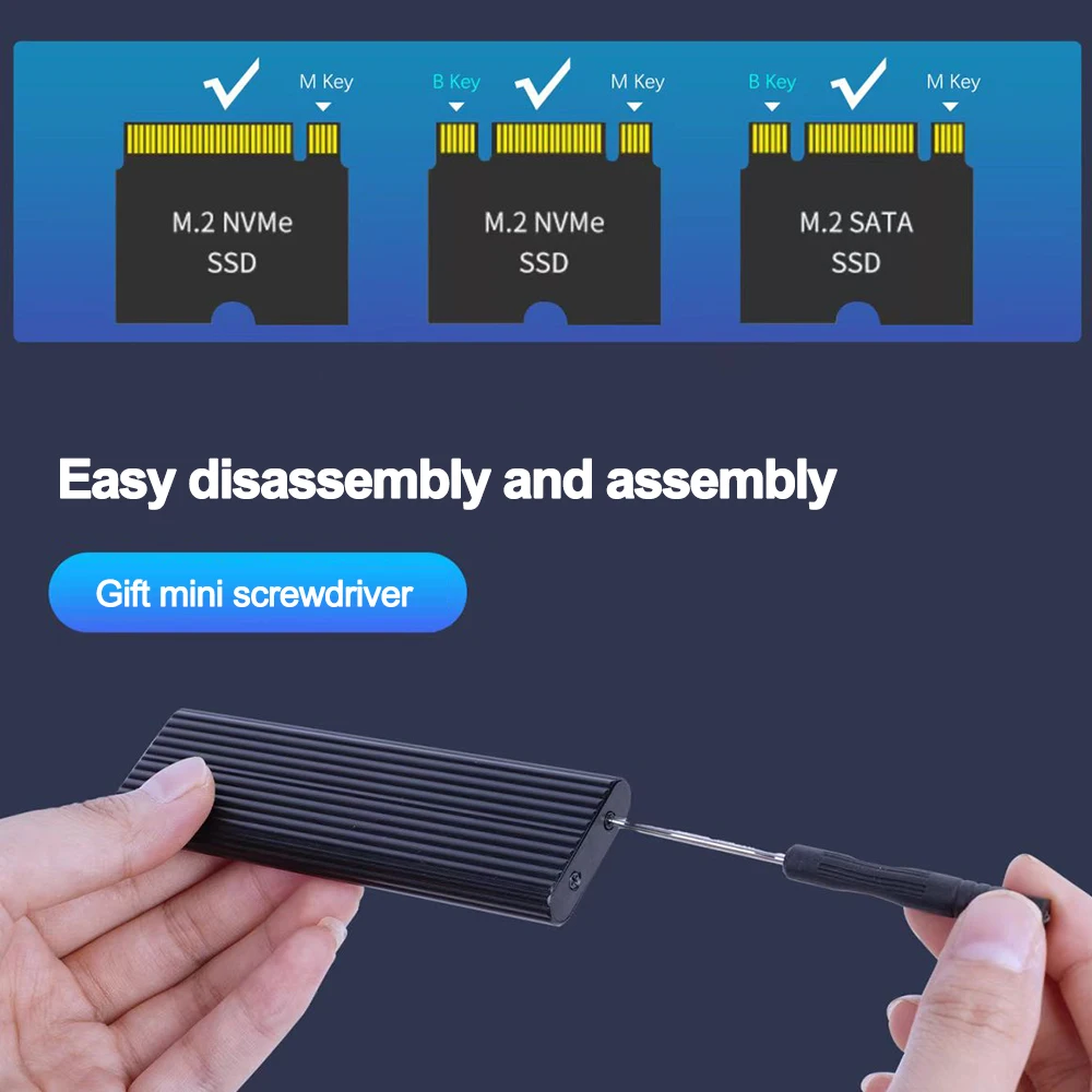 Корпус M2 SSD NVME SATA Dual Protocol M.2 to USB Type C SSD Enclosure Адаптер NVME SATA SSD Disk Box Поддержка клавиш M и клавиш B&M