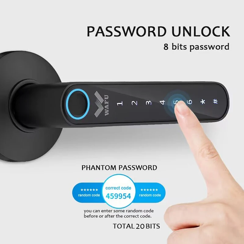 Vários maneiras de desbloqueio com senha fantasma sem impressão digital Tuya Smart Management APP HandleDoor Lock para Home Office Hotel