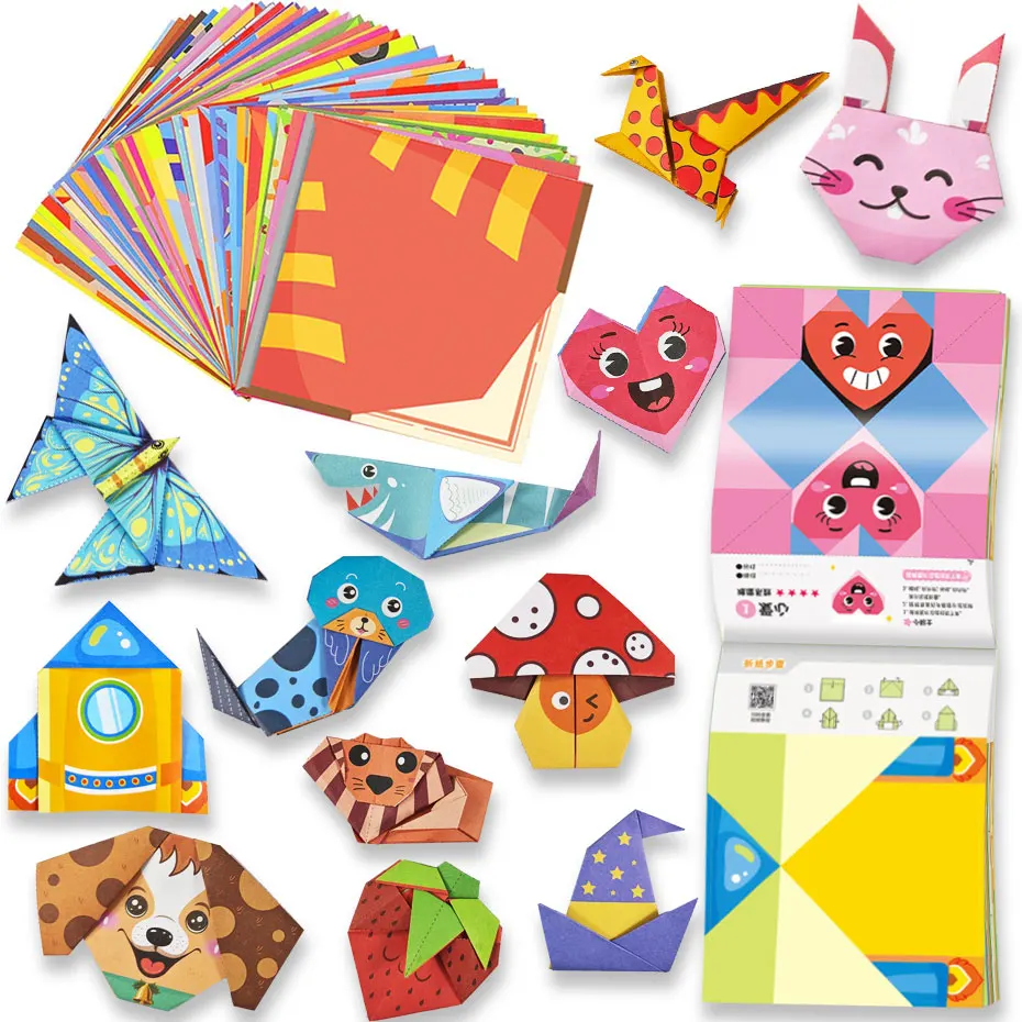 Origami-Set für Kinder, 60 Projekte, doppelseitiges Origami-Buch, 4 Stufen, Übungspapiere, instructionsfähiges Origami-Papier, Geschenk für über 4 Mädchen