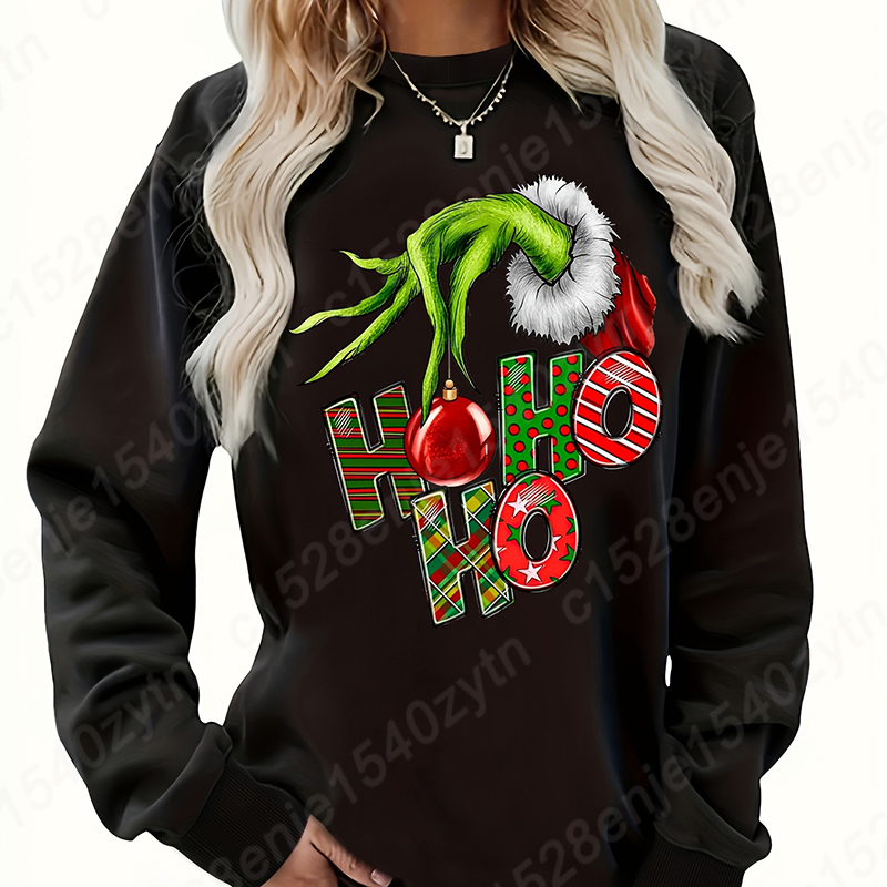 Acogedores sudaderas navideñas, sudadera con estampado de letras y cuello redondo para mujer para otoño e invierno, ropa de Navidad informal de moda para mujer