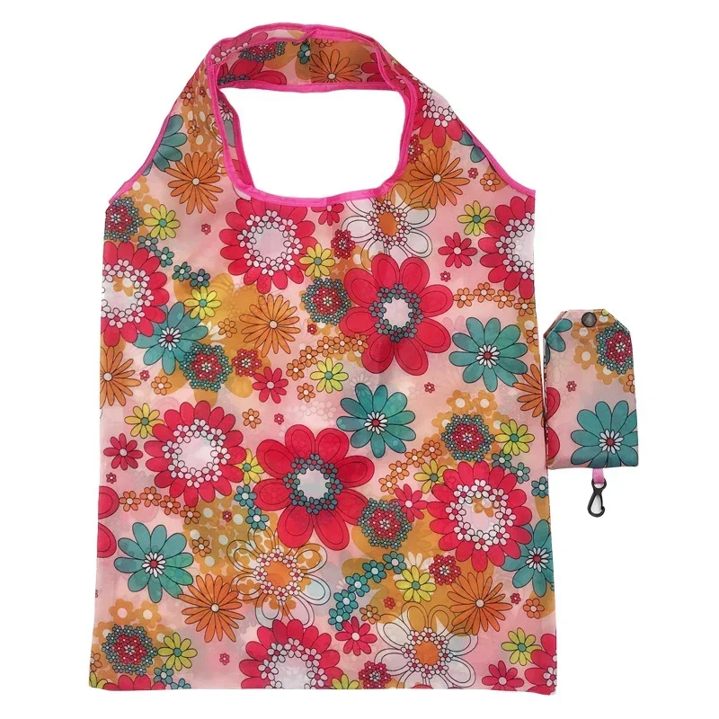 Bolsas de almacenamiento de compras plegables, bolsos de comestibles reutilizables y ecológicos con estampado, bolsa de compras de supermercado de gran capacidad, 1 Uds.