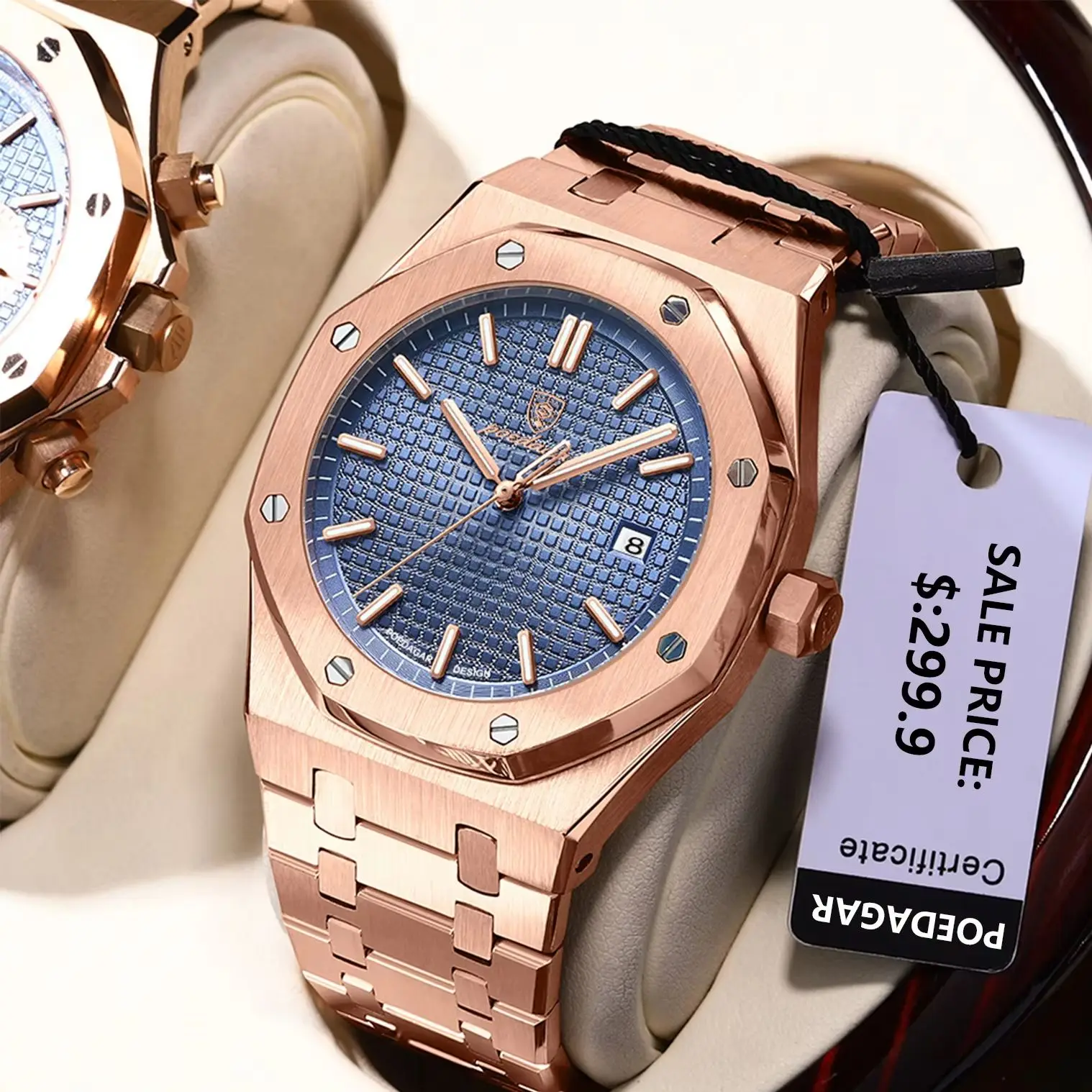 Poedagar luxo homem de negócios relógio de pulso à prova dwaterproof água luminosa data relógio masculino aço inoxidável moda relógios quartzo para homem reloj