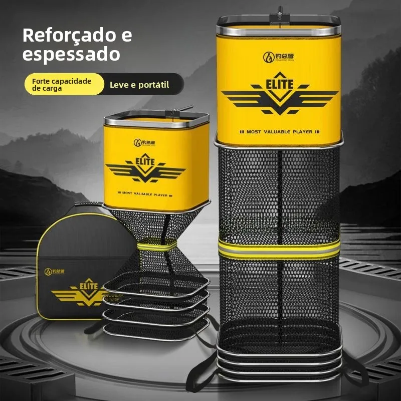 Rede de Pesca Quadrada Reforçada com Cola, Equipamento de Pesca Cetitivo, Bolsa Protetora para Peixes de Secagem Rápida, B...
