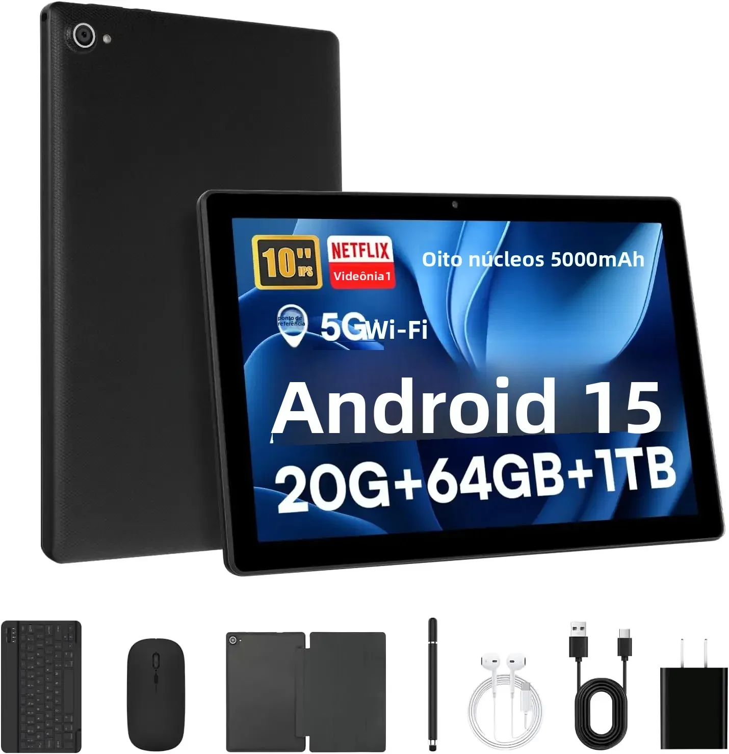 Mais novo tablet 10 Polegada android 15 octa-core 20gb ram 64gb rom 1280x800 ips tablets pc wifi6 bluetooth5.3 widevine l1 conjunto de teclado