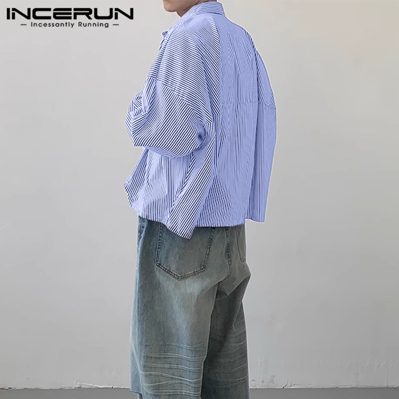 Incerun camisa listrada masculina lapela manga longa solta estilo coreano roupas masculinas streetwear 2024 moda casual camisas masculinas S-5XL