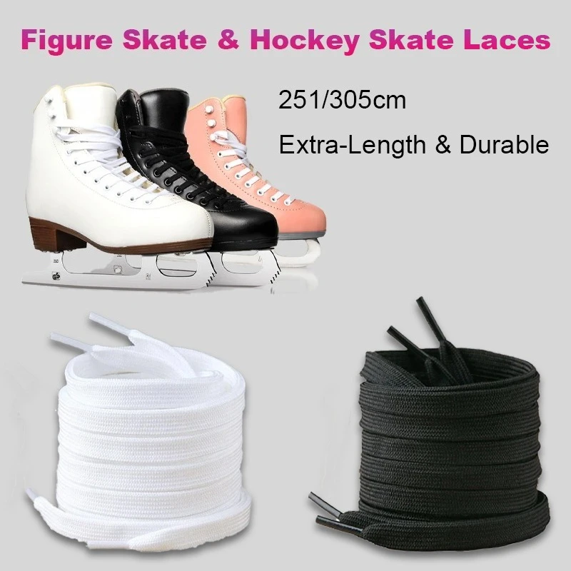 Lacets de patins à glace Extra-longs et durables pour adultes Kods, 251/305cm, noir et blanc