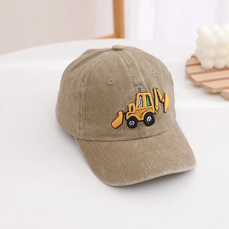 Gorras de béisbol con bordado de excavadora para niños, sombreros informales ajustables para exteriores lavados para primavera y verano, sombrero protector solar de viaje para niño y niña