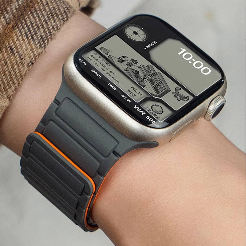 Pulseira magnética para apple watch band 45mm 42mm 40mm 46mm 41mm 44mm 38 pulseira de silicone iwatch série 8 6 7 se 9 10 ultra 2 49mm
