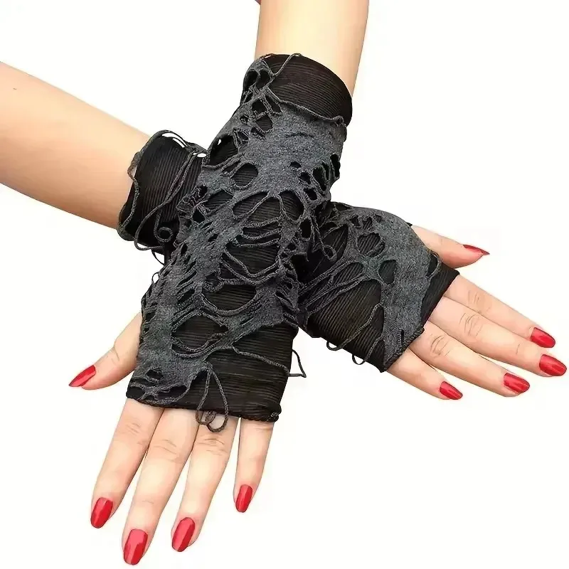 Nova venda quente moda simples gótico luvas sem dedos unisex rasgo design elástico para preparação de festa e durável