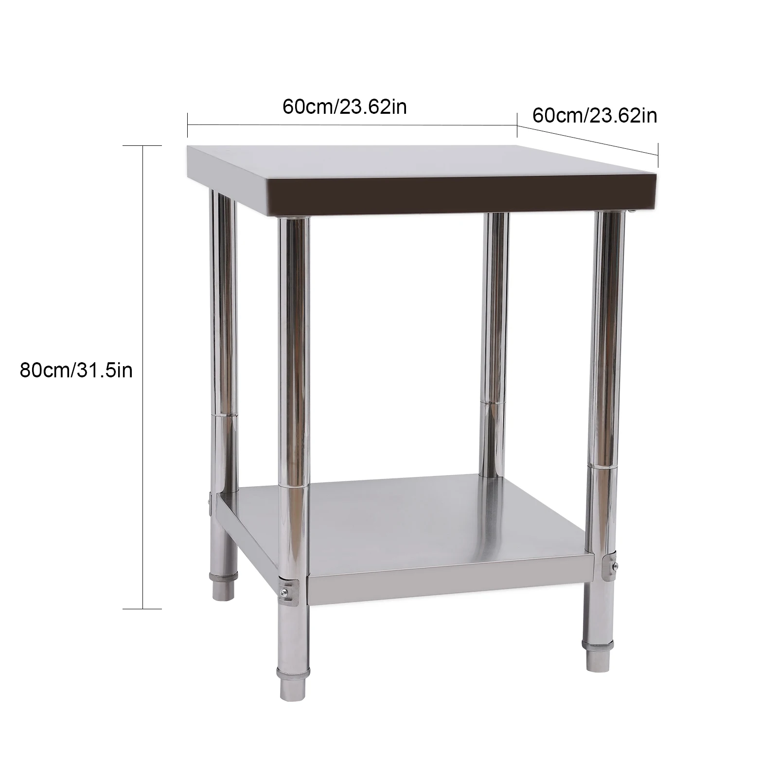 Mesa de trabalho em aço inoxidável com grande espaço de armazenamento – Design resistente, fácil de limpar e estável