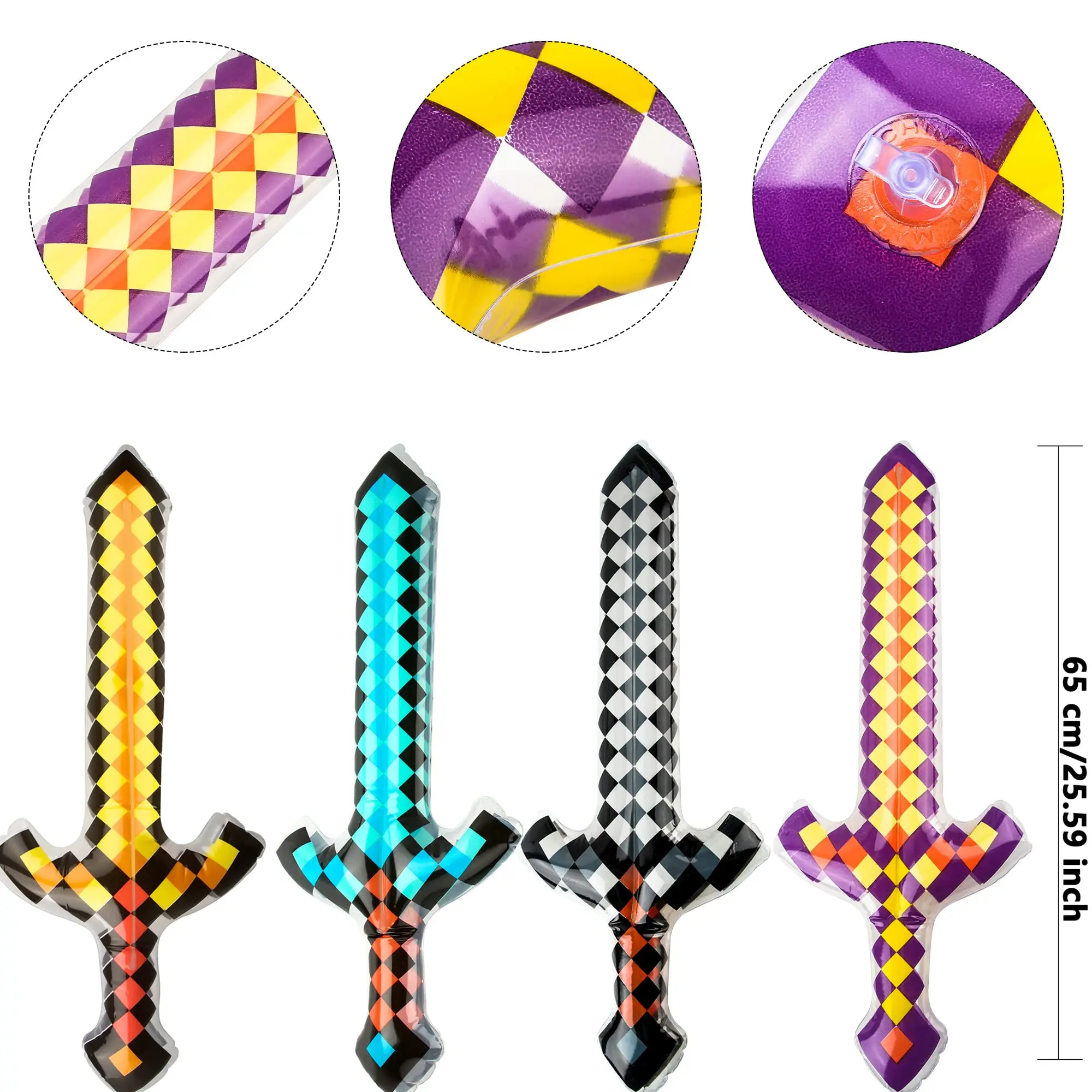 Espadas inflables para manualidades de píxeles, espadas inflables, armas inflables, favores de fiesta de píxeles para niños, Carnaval de Halloween, 4 colores