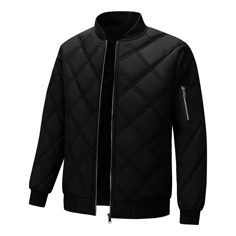 Chaqueta de invierno para hombre, chaquetas acolchadas lisas, abrigos cálidos con forro polar, chaqueta Bomber gruesa de Color levantado, ropa informal de moda para hombre