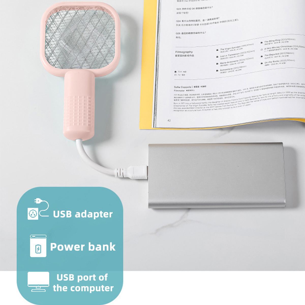 Portable Insect Swat Compact Electric Mosquito Exterminator USB Port UV Lamp Mini Fly Swat For Outdoor Camping Bedroom