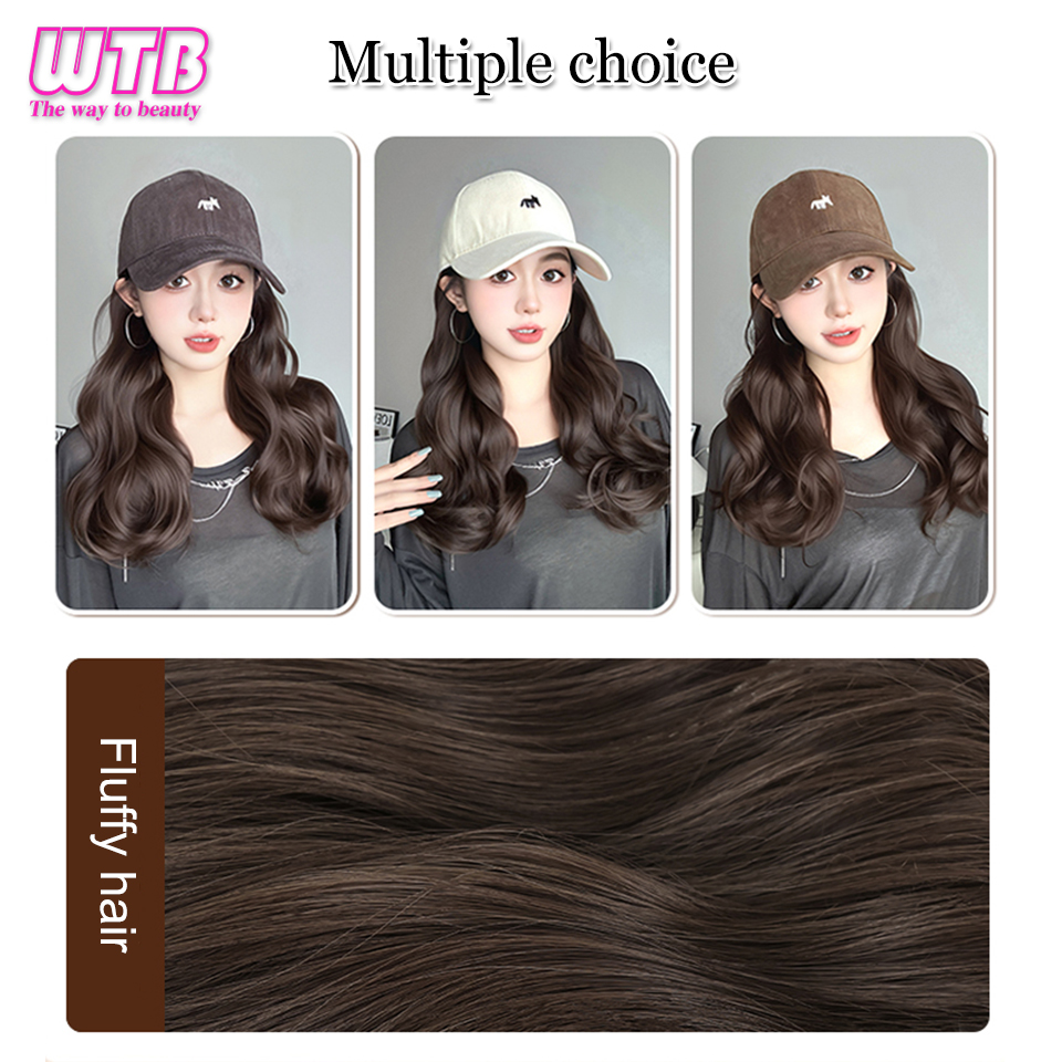 Sombrero de béisbol con capucha, peluca rizada recta/ondulada, peluca sintética para principiantes, resistente al calor, aspecto Natural