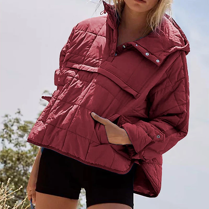 Otoño Invierno chaqueta acolchada de Color sólido para mujer moda bolsillos manga larga jerseys con capucha abrigos casuales japoneses y coreanos