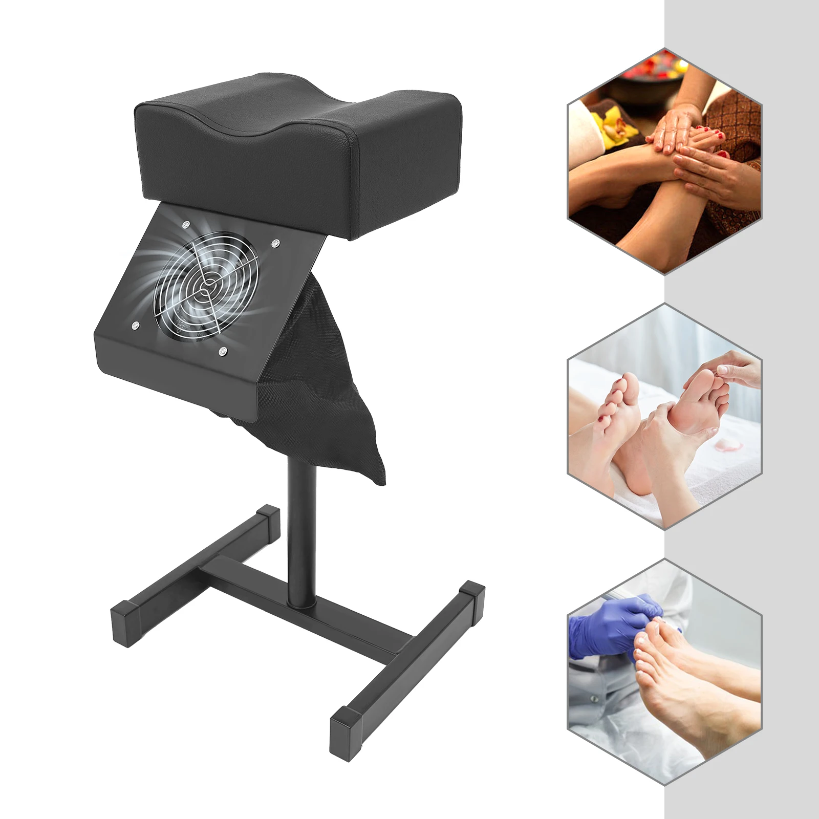 Pediküre-Hocker, Maniküre-Fußpflegestuhl, Fußpflegestuhl mit Nagelstaubsauger, höhenverstellbare Beinstütze, Beinstütze (schwarz)
