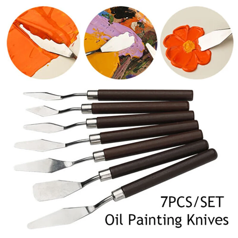 7Pcs Stainless Steel Oil Painting Knives Set Artist Crafts Spatula Palette Knife Oil Painting Mixing Knife Scraper Art Tools
