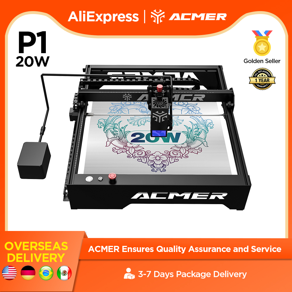Acmer p1 20w laser gravur schneide maschine automatische luft unterstützung system app wifi steuerung metall holz leder laser cutting machine