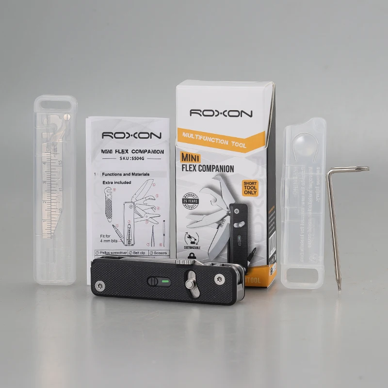 ROXON S504G Mini Clip trasero multifuncional, tijeras multicuchillas intercambiables para acampar al aire libre, práctico cuchillo plegable