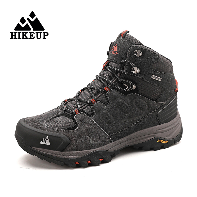 HIKEUP, botas de senderismo de alta calidad para hombre, zapatos de invierno para exteriores, botas de Trekking informales deportivas antideslizantes con cordones, zapatos cálidos de gamuza para hombre