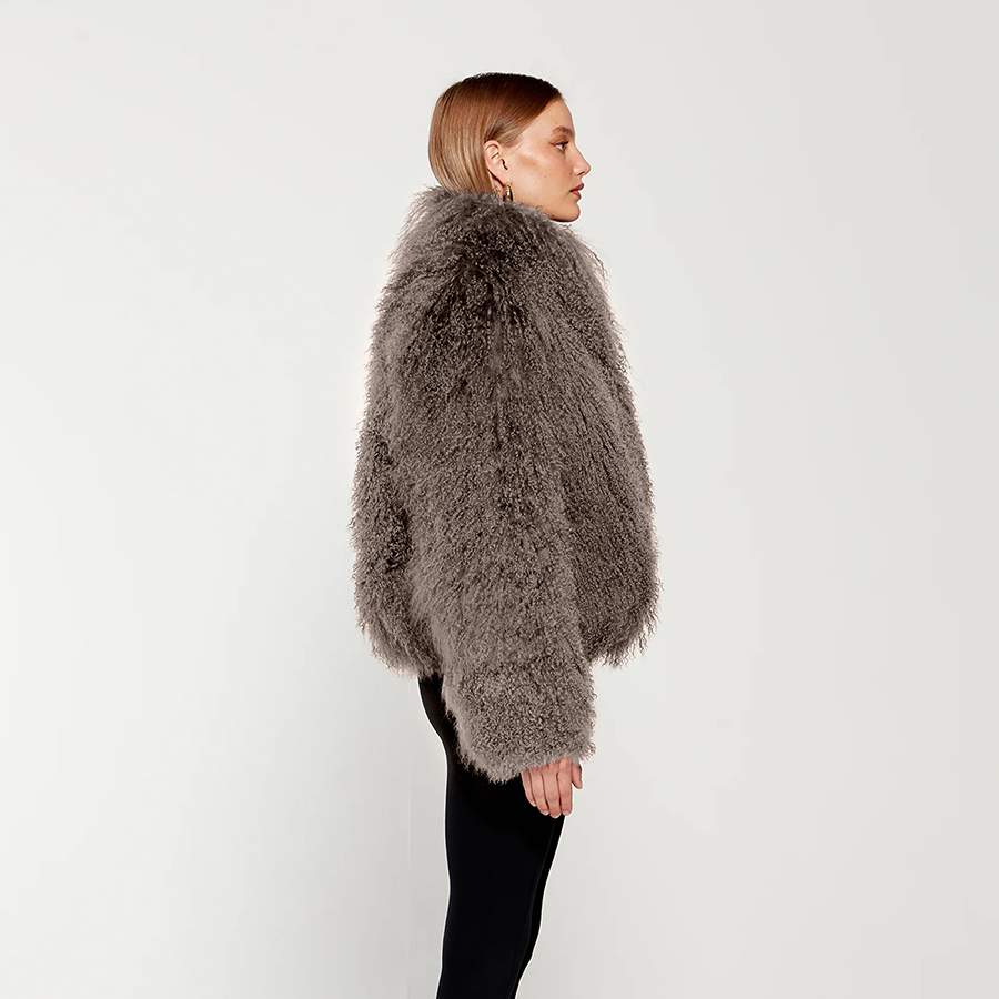 ผู้หญิงขนสัตว์ธรรมชาติเสื้อขนสัตว์มองโกเลียจริง CURLY Lamb FUR Coat สูงฤดูหนาว WARM Cropped FUR JACKET หรูหรา