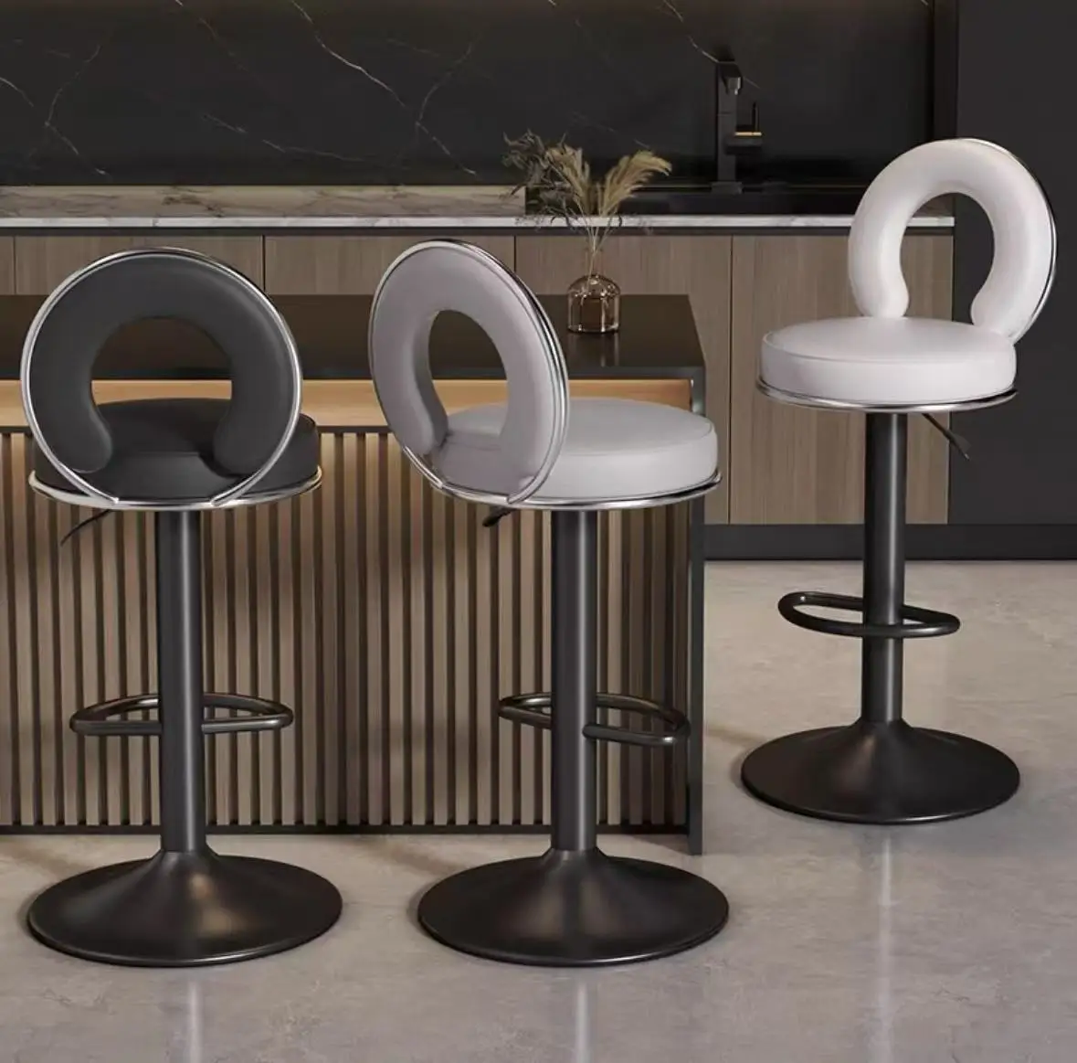 New Simple Bar Chair Household Rotatable Lifting Stool Bar Chair Front Desk Soft Bag Backrest High Chair