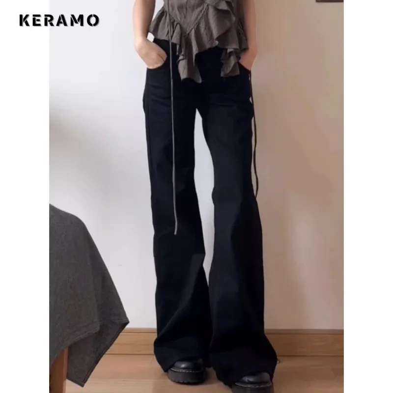 Normcore Y2K だぶだぶの黒デニムズボン洗浄ヴィンテージカジュアルミニマリストパンツグランジハイウエスト無地ストリートレトロジーンズ
