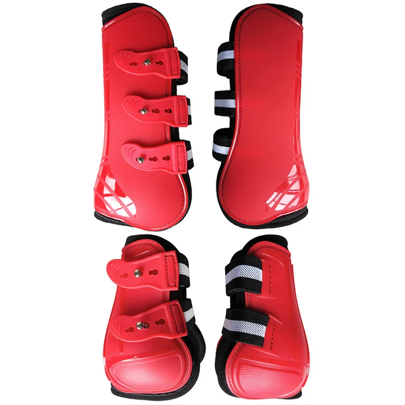 4 ชิ้นม้าขารองเท้าปรับด้านหน้าขาหลังเอ็นปกป้องขี่ม้า PU Shell และ Neoprene คุณภาพสูง