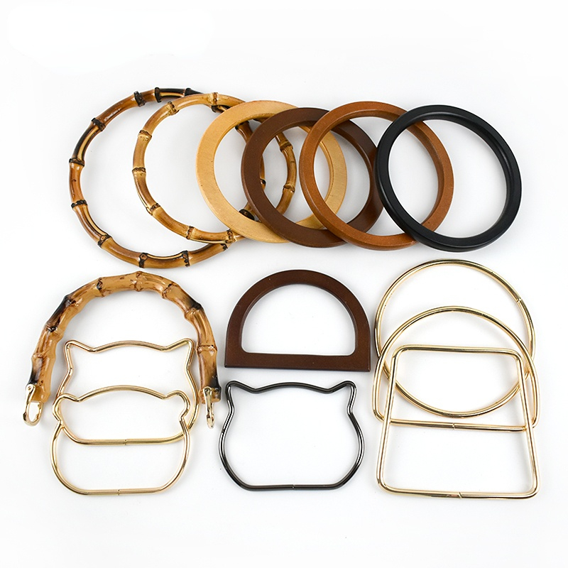 Asa redonda de madera en forma de D para bolso, asas de Metal para bolso, reemplazo DIY, equipaje, accesorios hechos a mano, fabricación de bolsas, 1 ud.