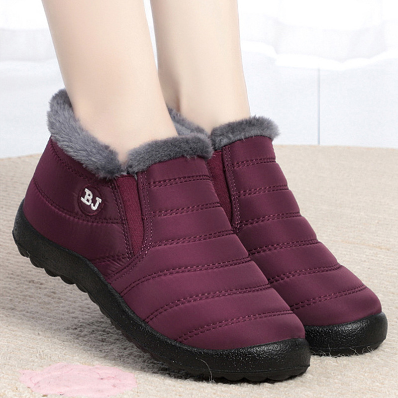 Botas de nieve sin cordones para mujer, Botines impermeables, color negro, invierno, 2023